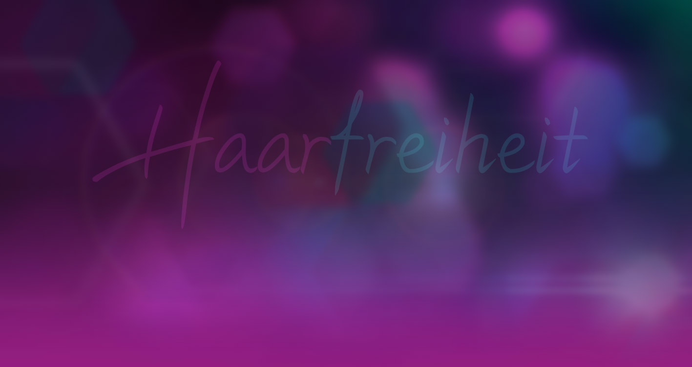 Hintergrundbild mit lila und petrol sowie dem Haarfreiheit Logo